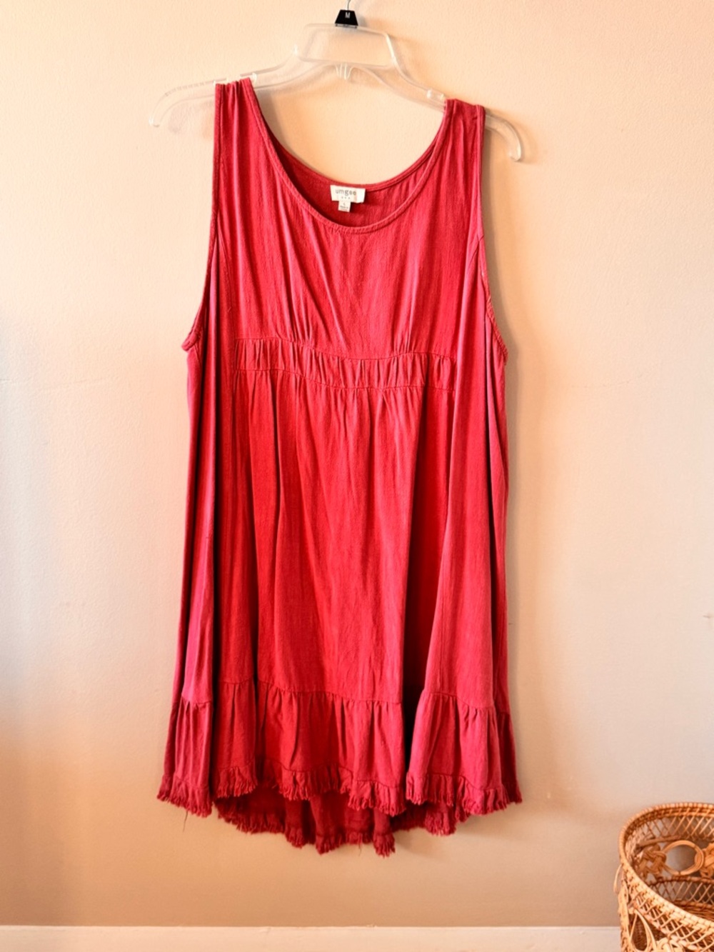 UMGEE sleeveless Mauve Swing Tank Top - Women's Loose Fit.  Fringed hemline.